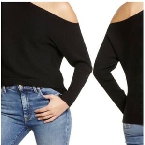 Treasure & Bond‎ Black Off Shoulder Ribbed Sweater Long Sleeve Women's Size S